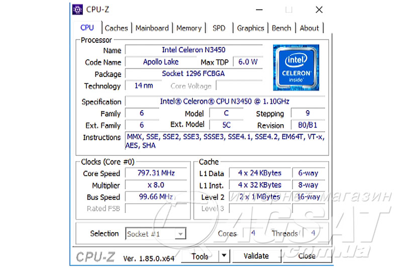 Тест CPU-Z на Beelink AP34 Ultimate