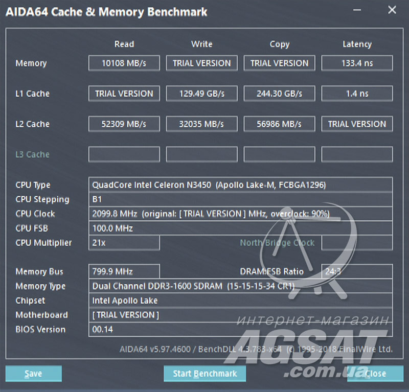 Тест AIDA64 Cache & Memory на Beelink AP34 Ultimate
