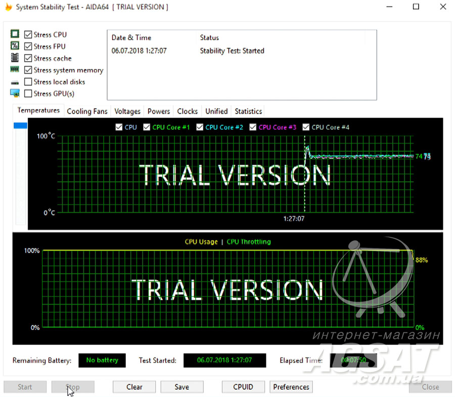 Тест Aida64 System Stability на Beelink AP34 Ultimate