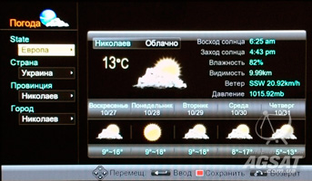 меню Погода U2C S+ Maxi HD