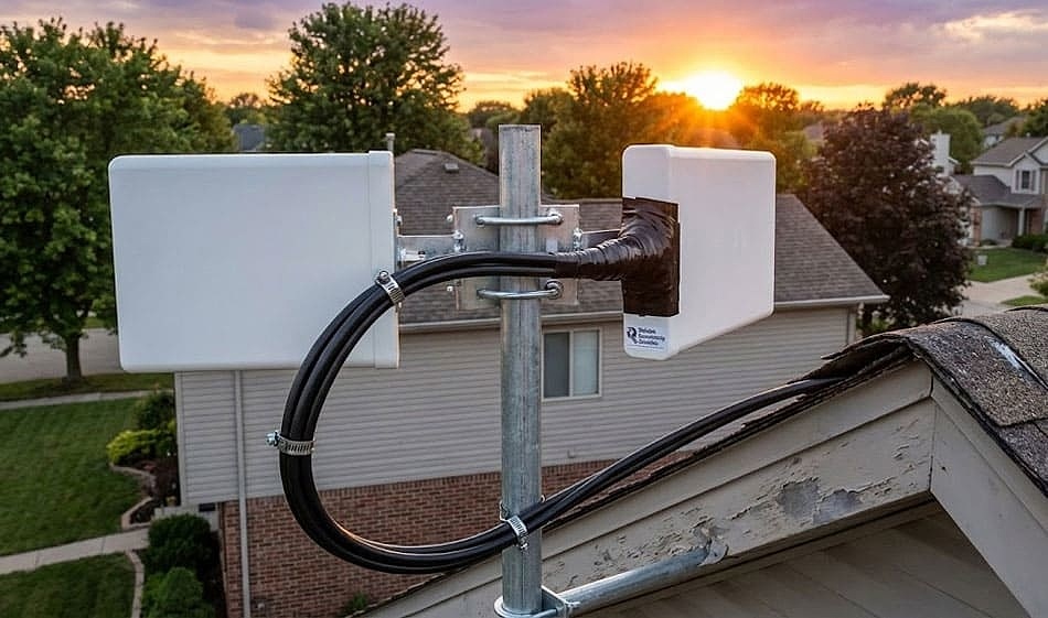 внешняя антенна с правильно подключённым надёжным кабелем внешняя антенна с правильно подключённым надёжным кабелем