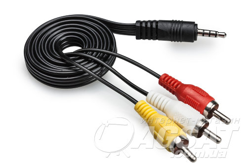 Шнур відео-аудіо mini-Jack 3,5 мм (короткий, 13мм) - 3 RCA, 40см