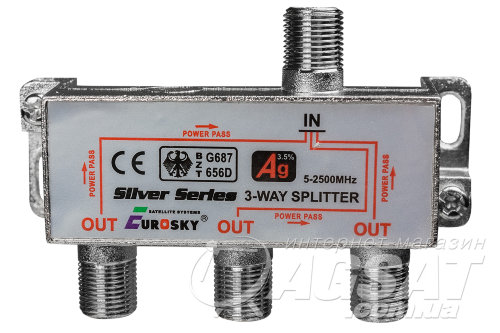 SAT Split 3 way 5 - 2500МГц с проходом питания